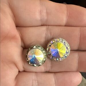 Aurora Crystal Stud Earrings - Iridescent Yellow Multi